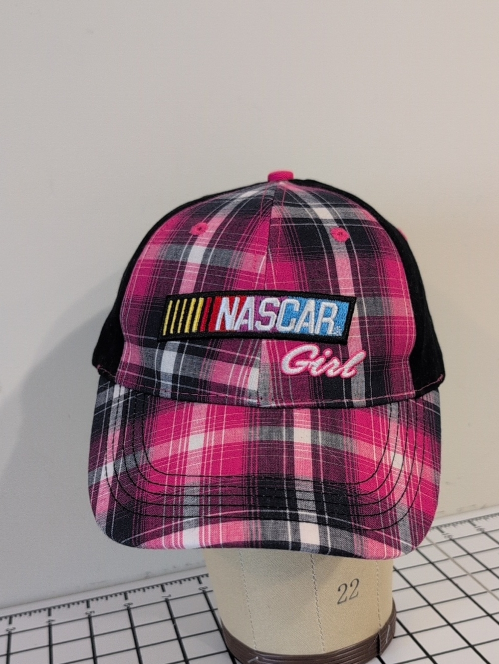 Nascar Pink Plaid Cap with Embroidered Logo